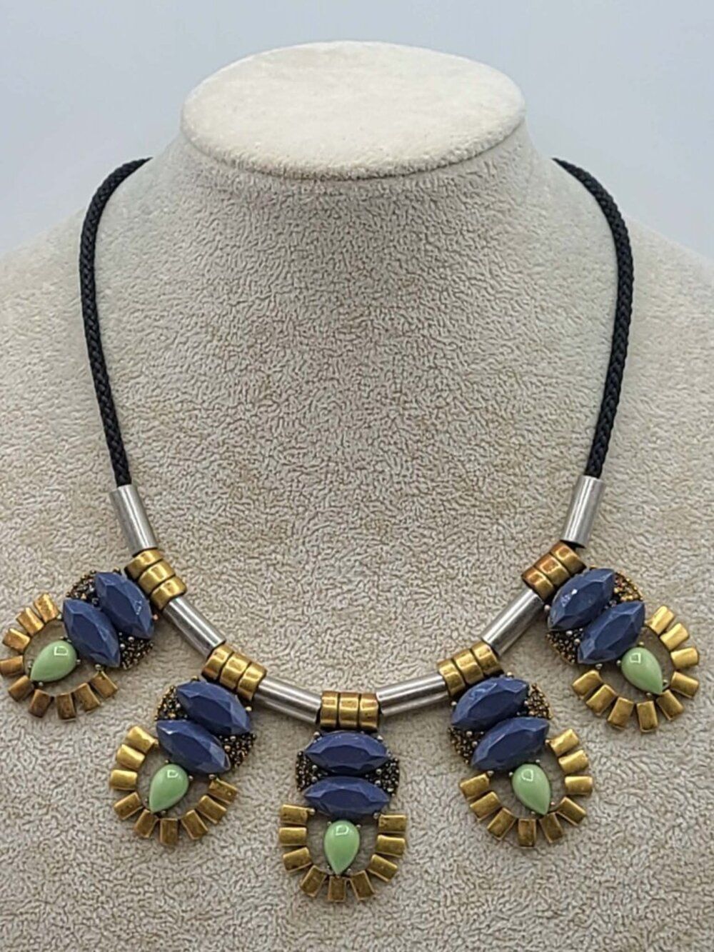 J Crew Blue Resin Mint resin Gold Tone silver Tone Rope Necklace